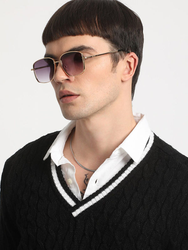 THE BEAR HOUSE Self Design V-Neck Woollen Pullover Sweater