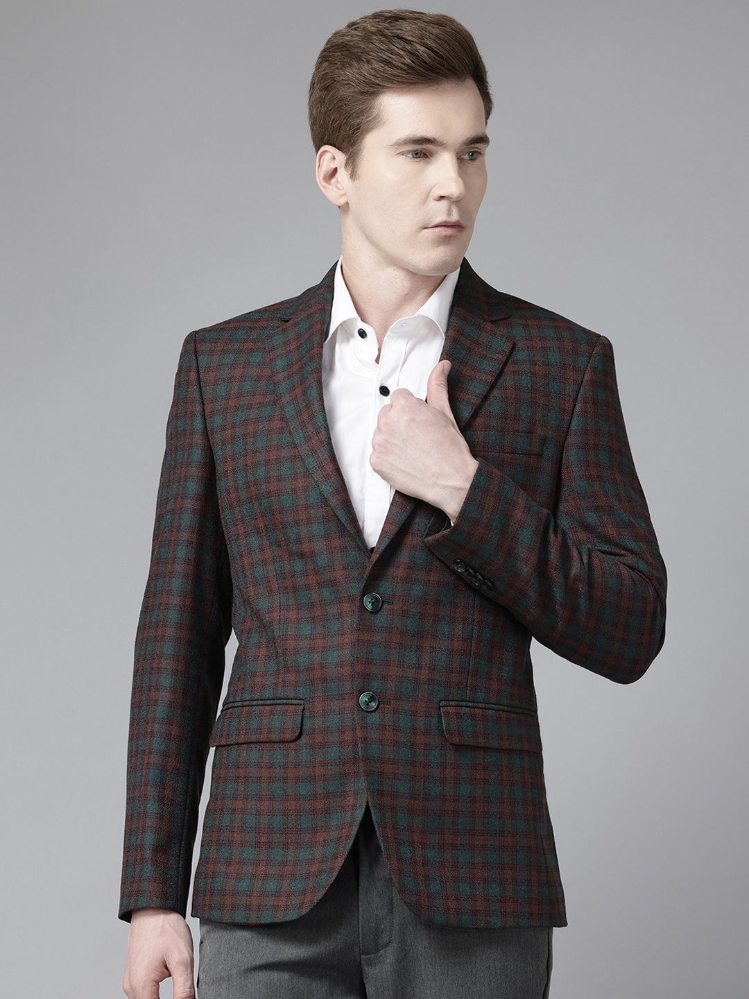 Park Avenue Checked Single-Breasted Formal Blazer