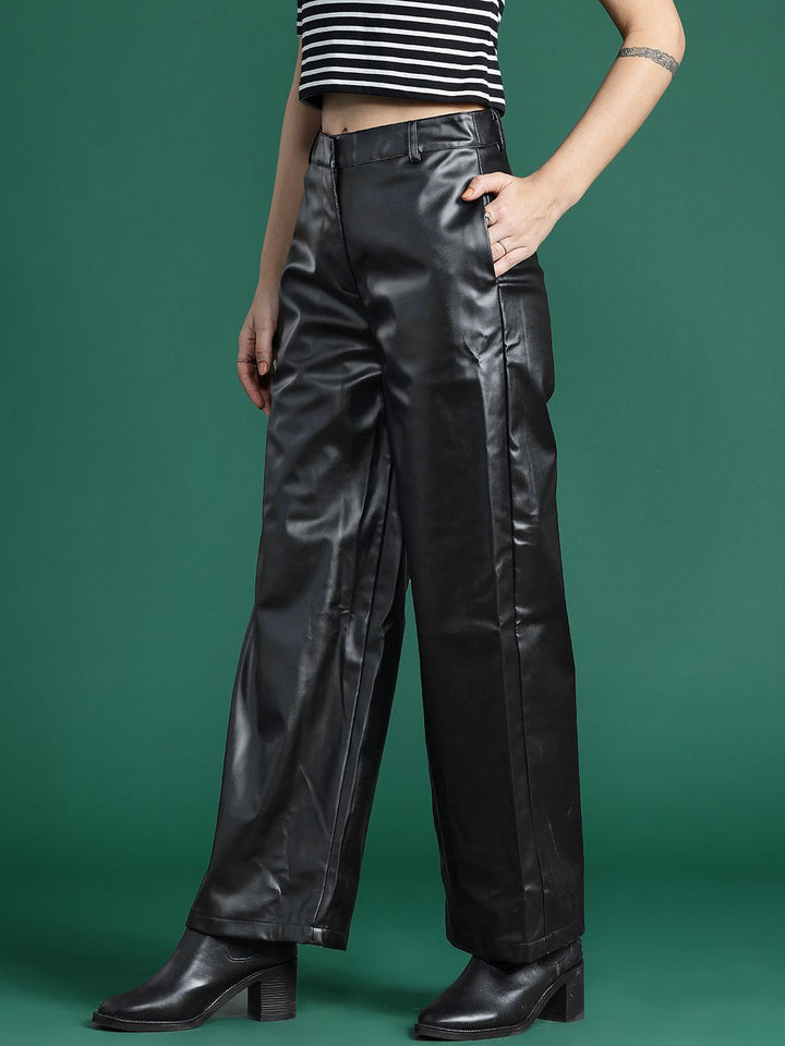 DressBerry Women  Regular-Fit Faux Leather Wide Leg Trousers