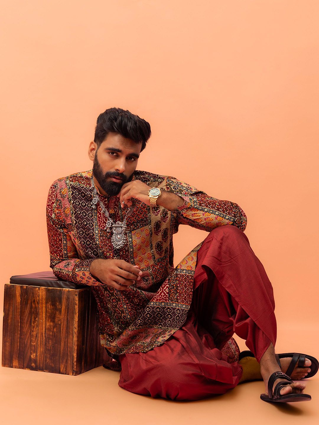 KISAH Mandarin Collar Ethnic Motifs Printed Regular Straight Kurta
