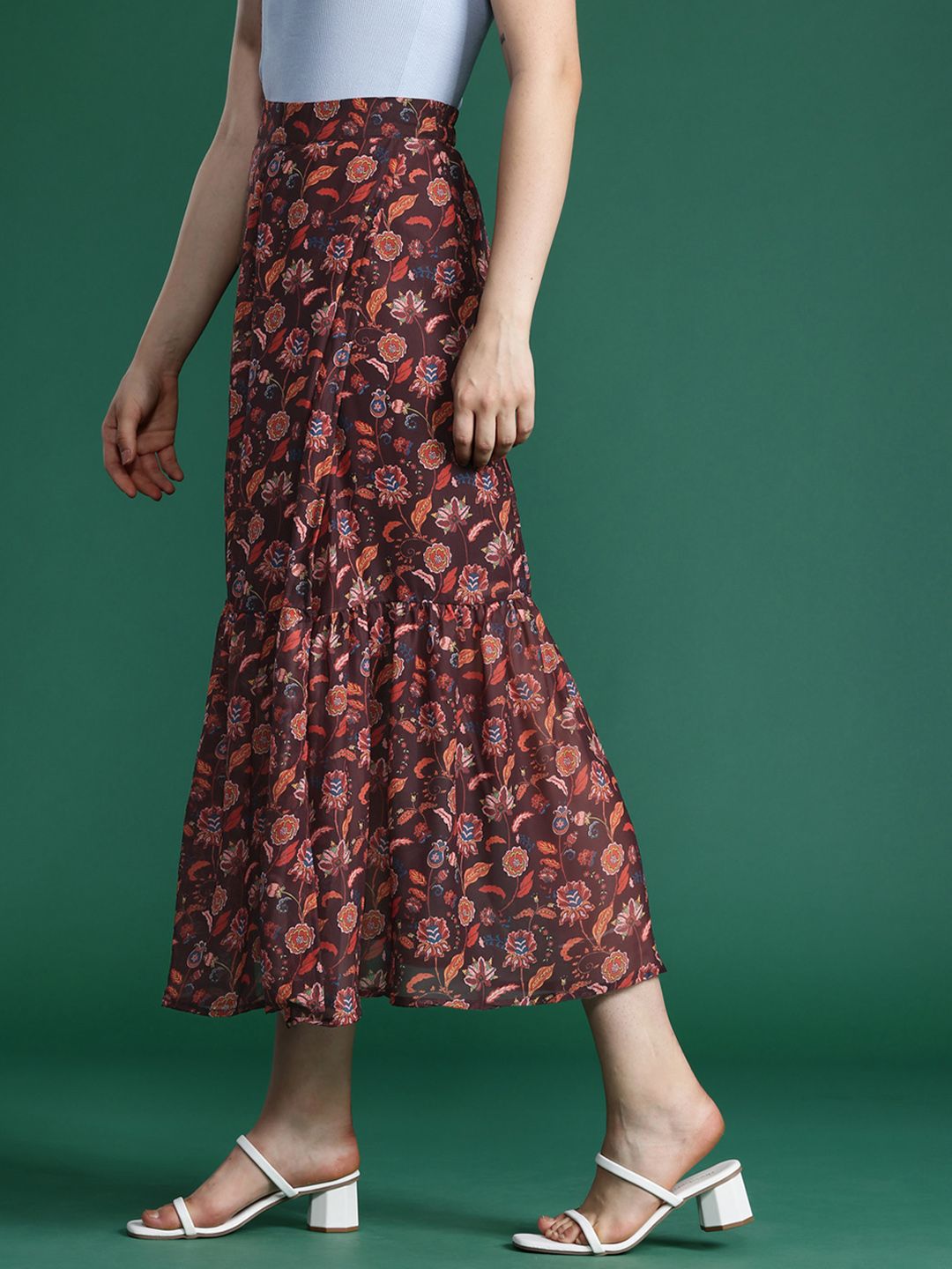 DressBerry Floral Print Slit Midi Skirt