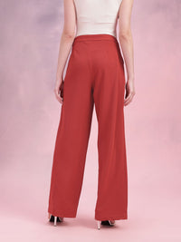 DressBerry Women Metallic Chain Detail Textured Pleated Trousers