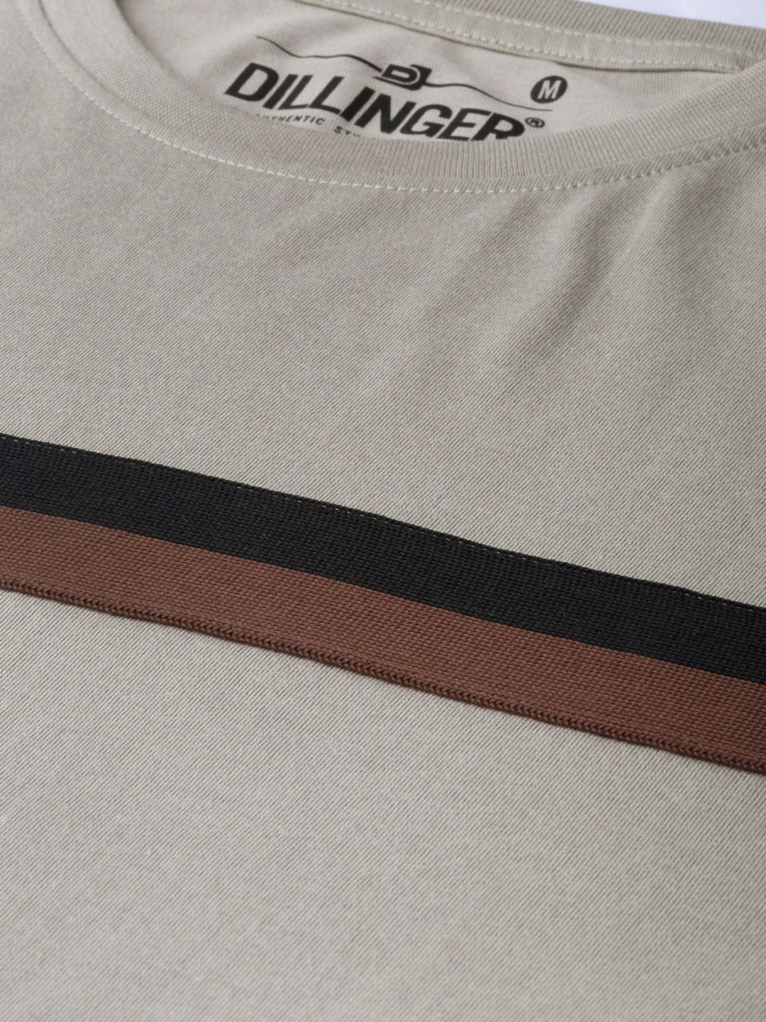 DILLINGER Men Grey  Black Striped Cotton Pure Cotton T-shirt