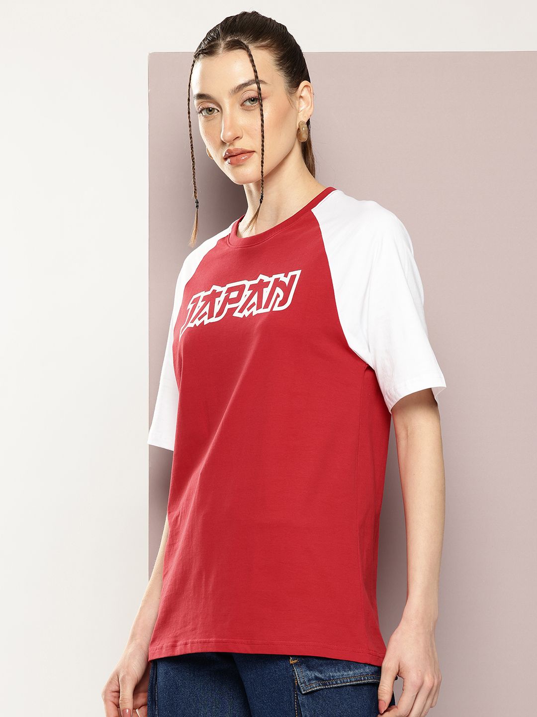 DILLINGER Colourblocked Raglan Sleeves Oversized Pure Cotton T-shirt