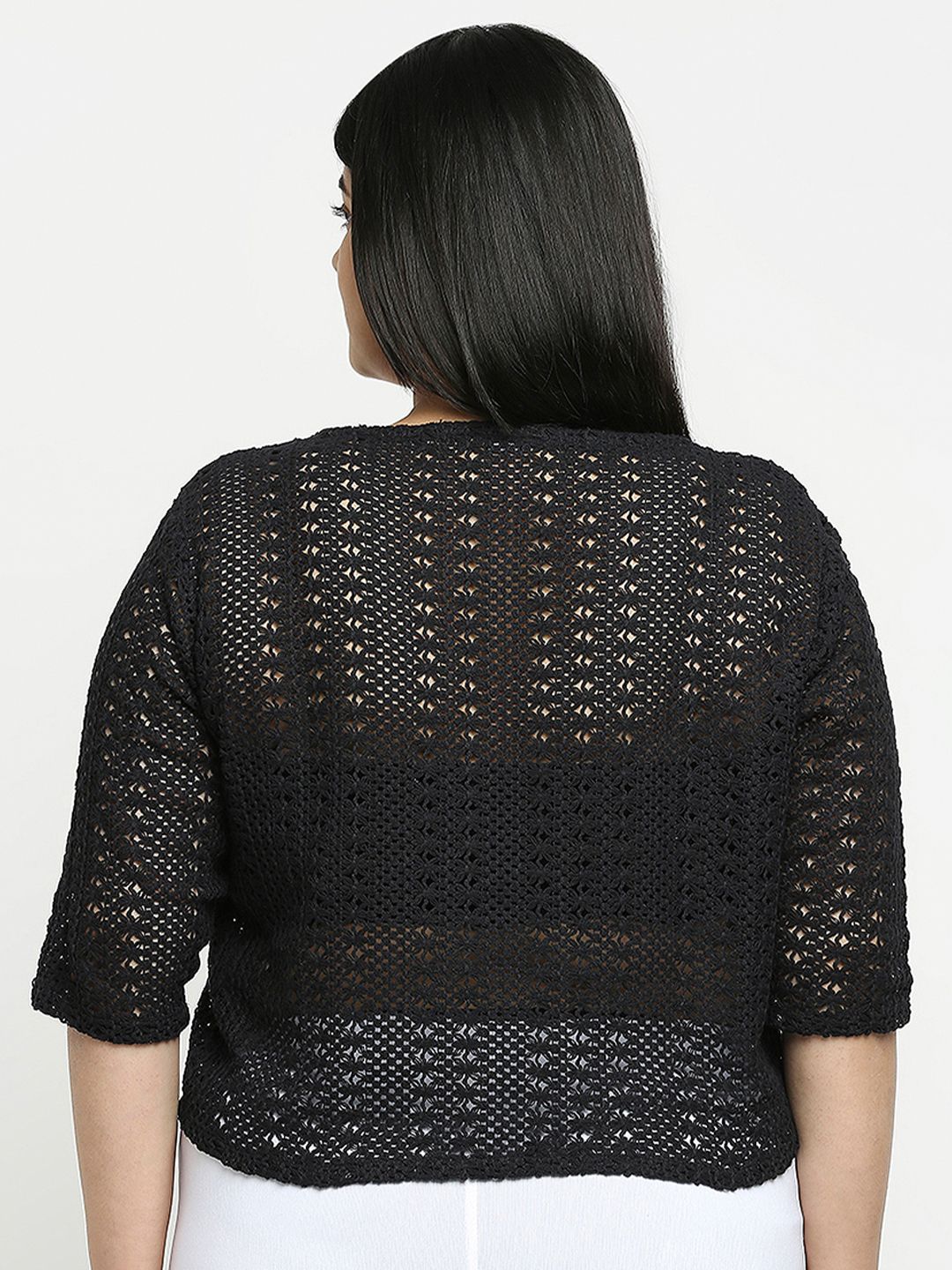 Style Quotient Plus Size Women Self Design Lace Open Front Smart Casual Shrug