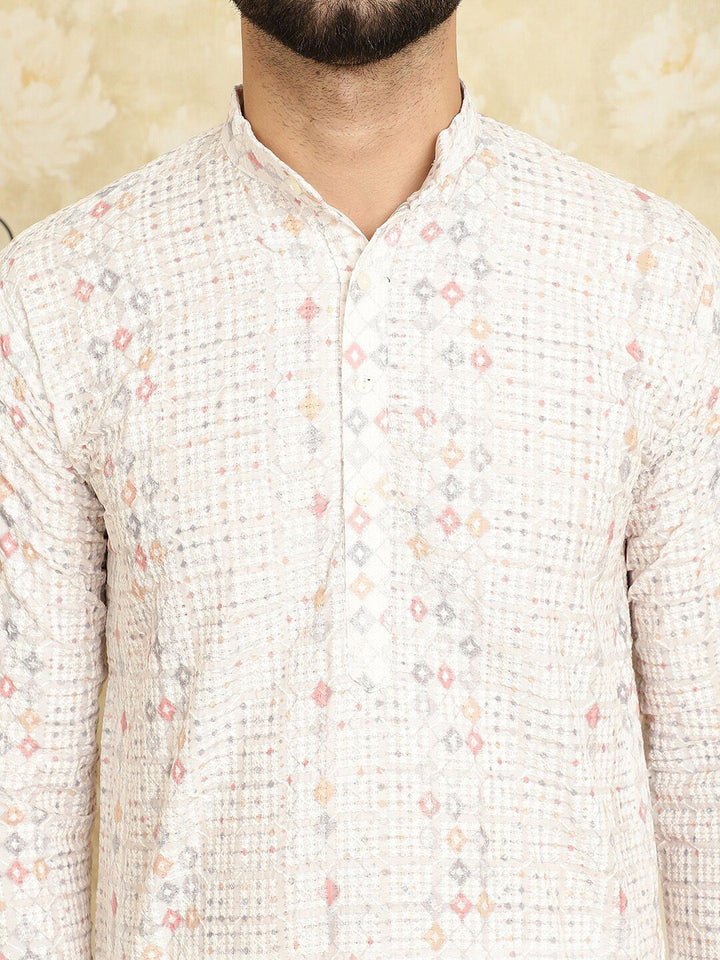 SOJANYA Ethnic Motifs Embroidered Sequined Pure Cotton Straight Kurta with Churidar