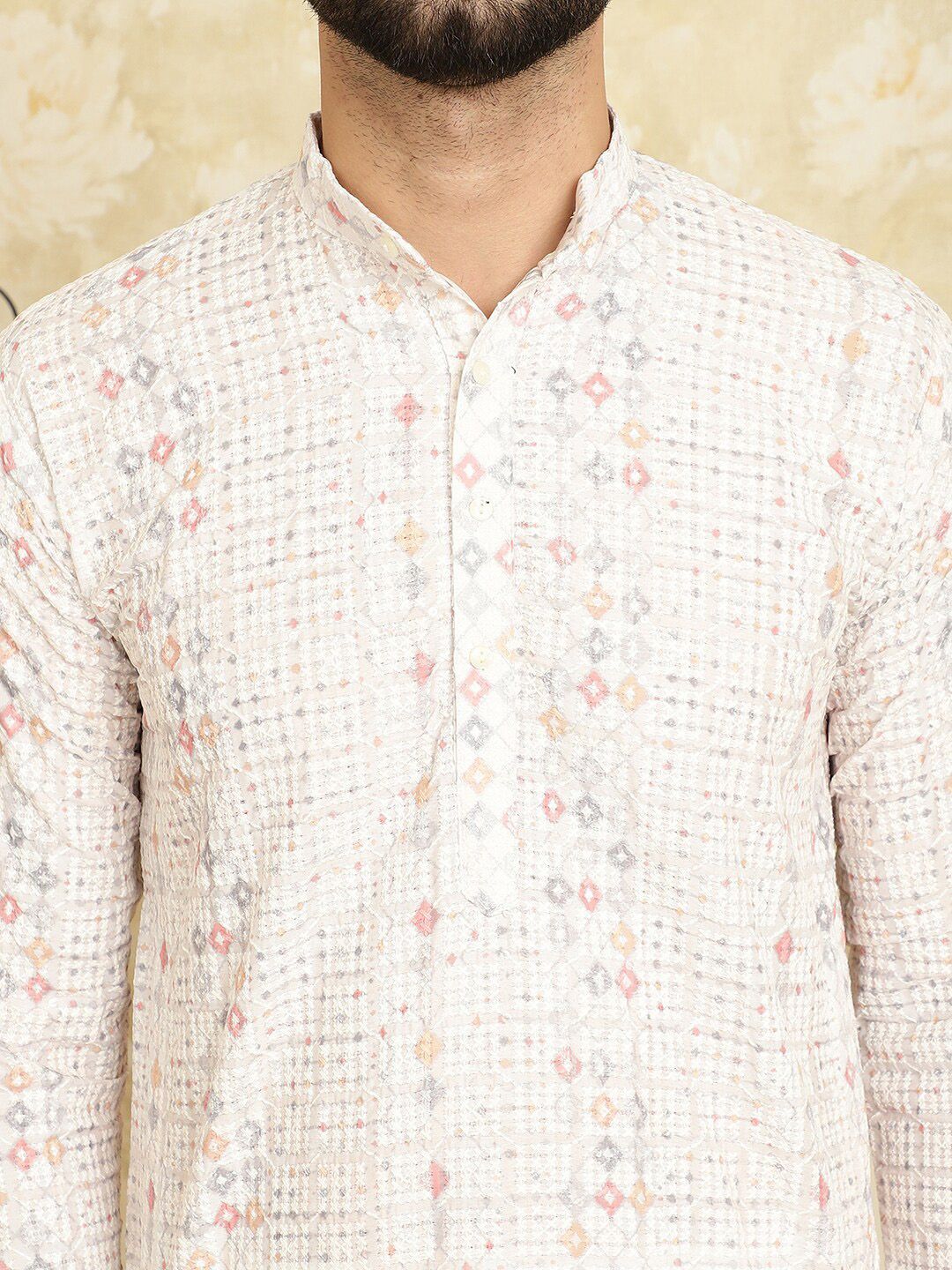 SOJANYA Ethnic Motifs Embroidered Sequined Pure Cotton Straight Kurta with Churidar