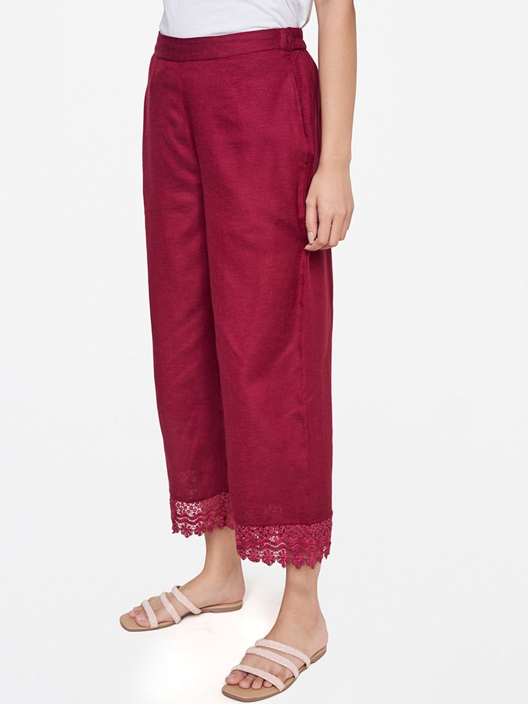 Global Desi Women Red Solid Trousers