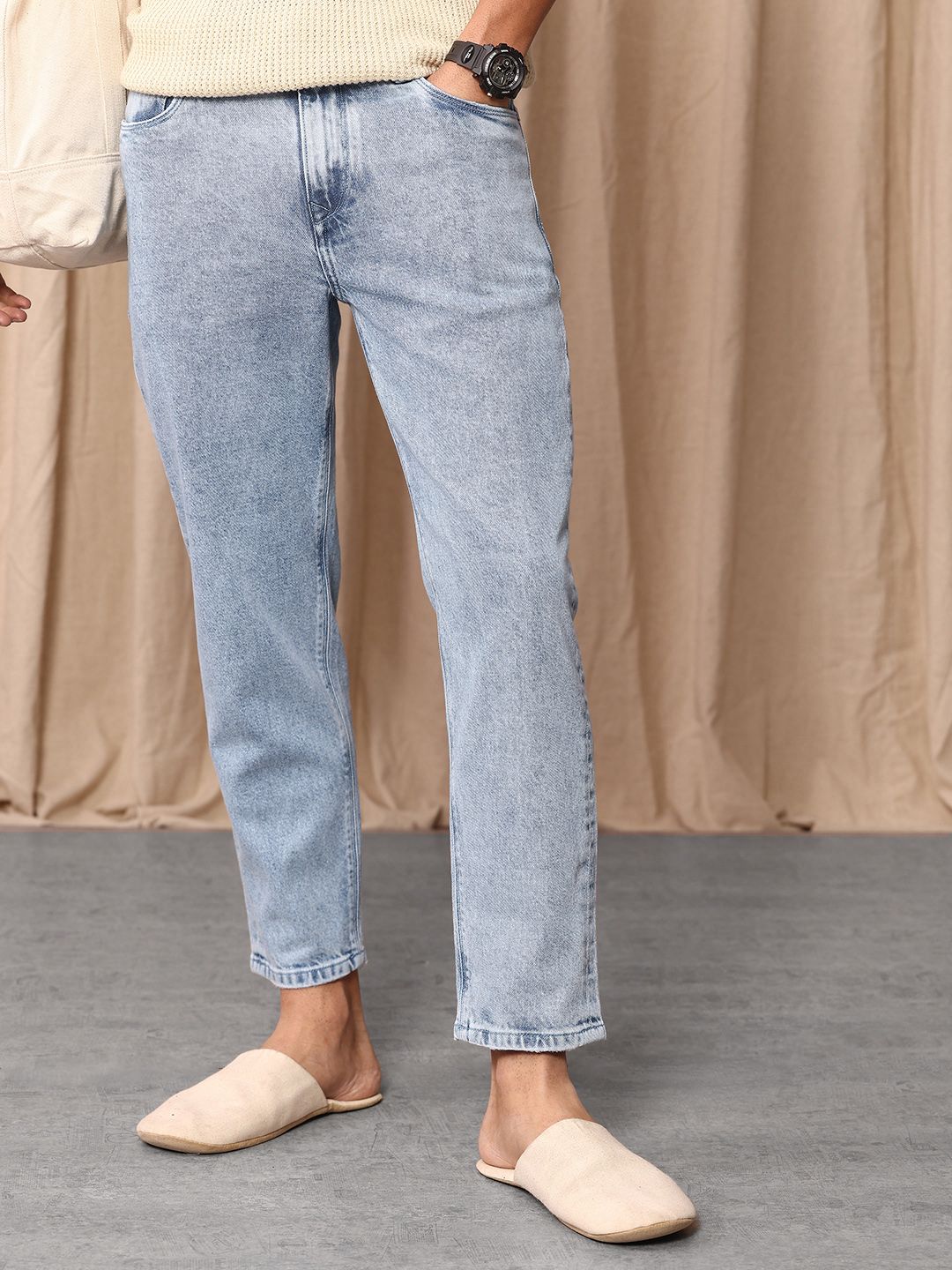 Mr Bowerbird Men Cropped Tapered Fit Heavy Fade Stretchable Jeans