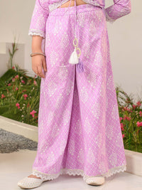 pspeaches Girls Ethnic Motifs Printed Pure Cotton Kurta With Palazzos & Dupatta