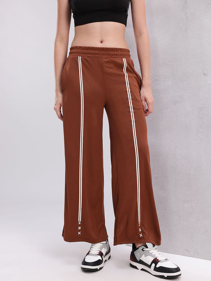 HRX by Hrithik Roshan Women Striped Mid-Rise Wide Leg Training Track pants with Side Slits