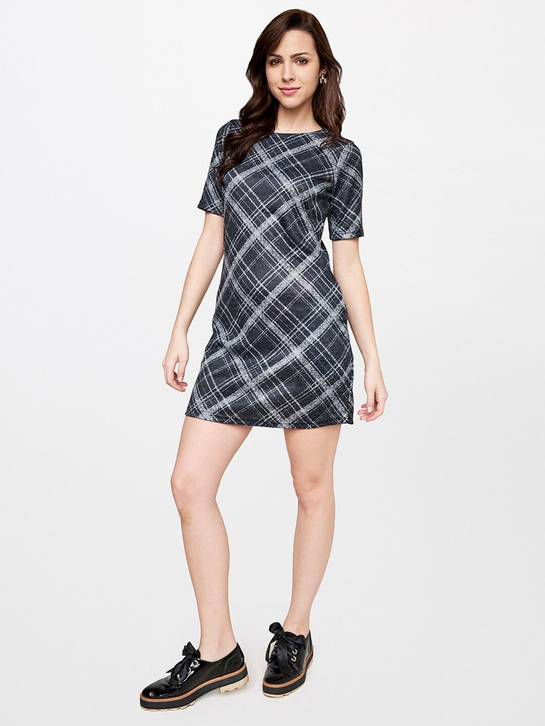 AND Women Charcoal Checked Sheath Dress
