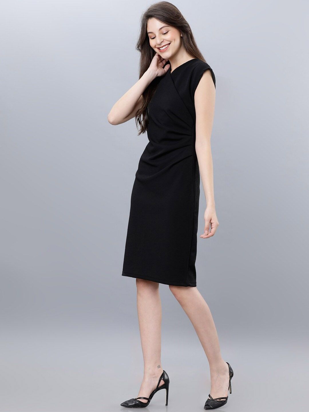CHIC BY TOKYO TALKIES Women Black Solid Wrap Dress