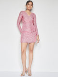 AND V-Neck Sequin Embellished Mini Wrap Dress
