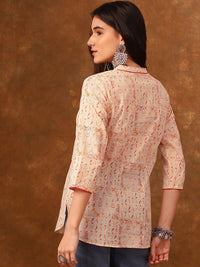 Anouk Ethnic Motif Printed Mandarin Collar Three-Quarter Sleeves Cotton Short Kurti
