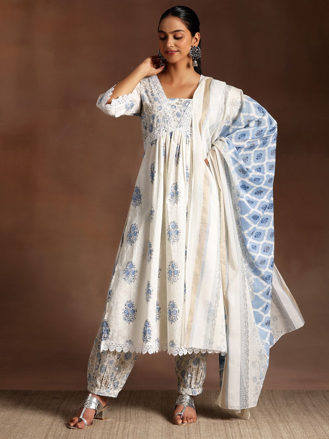 Libas Floral Printed High Slit Pure Cotton Kurta with Salwar & Dupatta