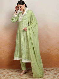 Vishudh Ethnic Motifs Embroidered Pure Cotton Kurta With Trouser & Dupatta