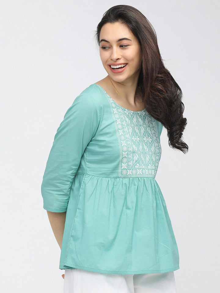 Vishudh Blue Geometric A-Line Top