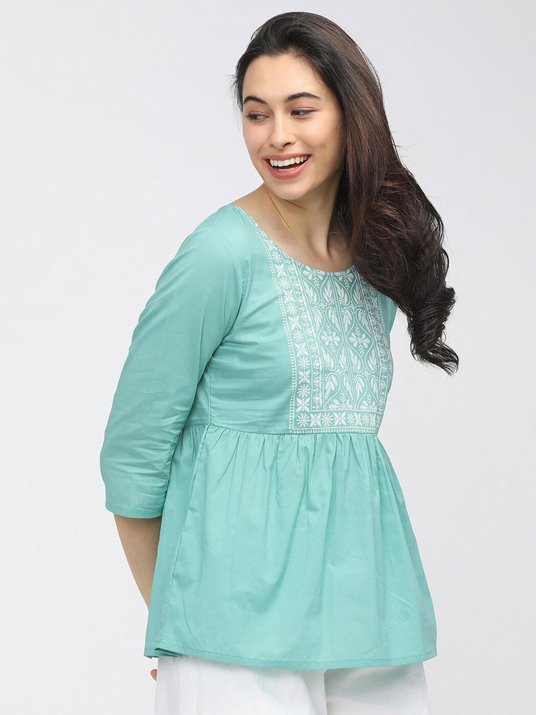 Vishudh Blue Geometric A-Line Top