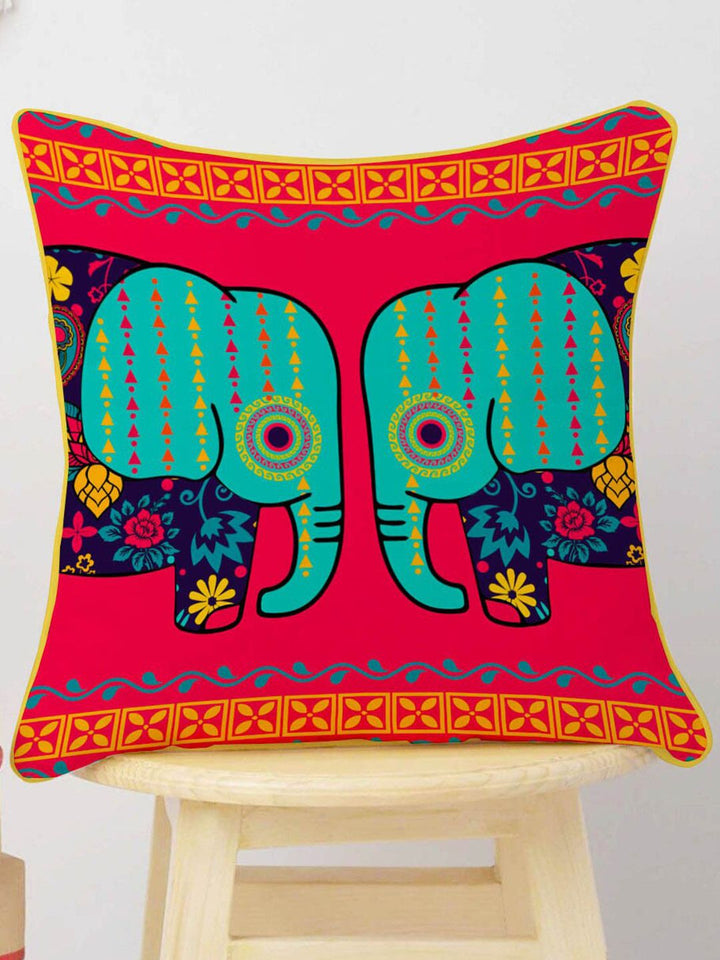 STITCHNEST Blue & Orange Set of 5 Floral Velvet Square Cushion Covers