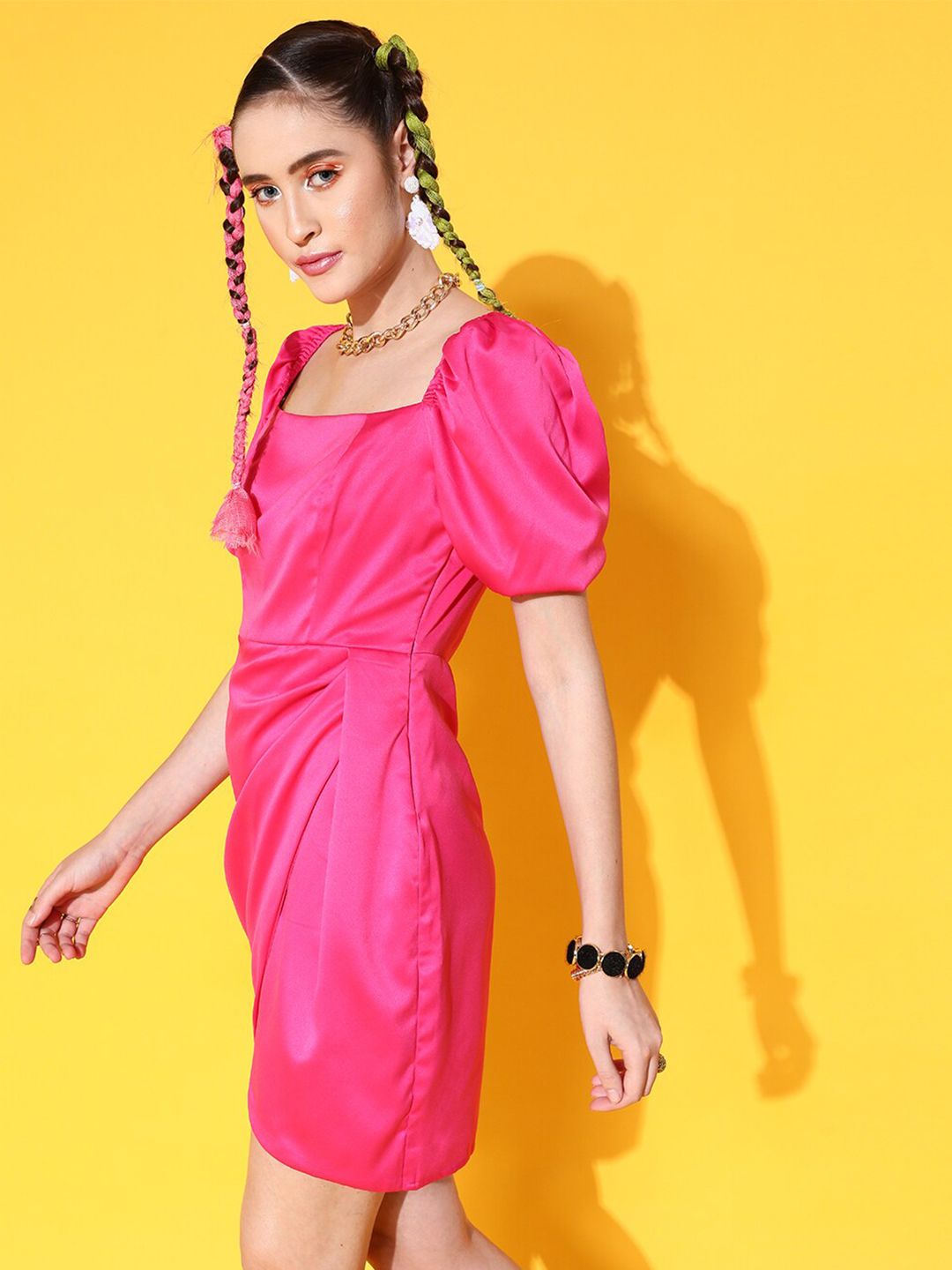 STREET 9 Women Fuchsia Satin Sheath Dress