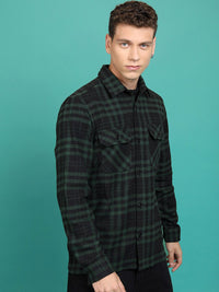HIGHLANDER Checked Spread Collar Long Sleeves Flannel Checked Shirt