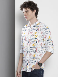 The Indian Garage Co Men White Printed Cotton Casual Shirt