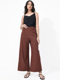 RAREISM Women Flared High-Rise Parallel Cotton Trousers