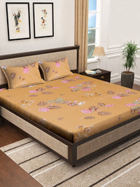 KLOTTHE Coklat Bunga Kapas 400 TC Cadar King Superfine dengan 2 Sarung Bantal-98 x 89 inci