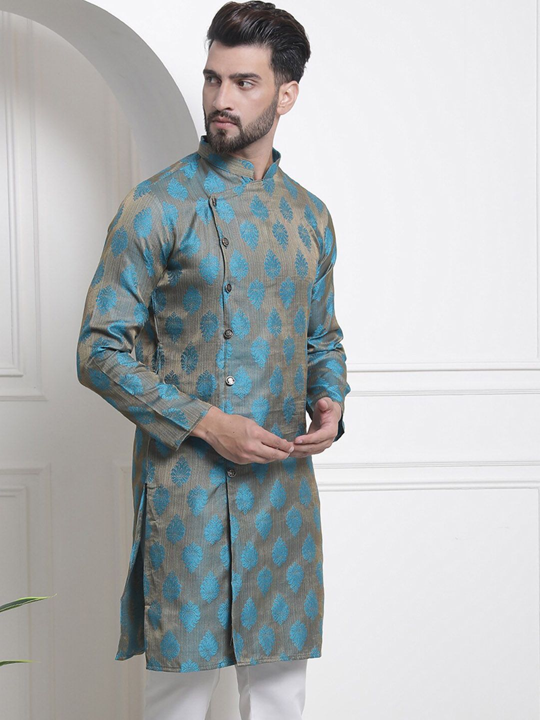 SOJANYA Motif Etnik Rekaan Tenunan Kolar Mandarin Jacquard Kurta