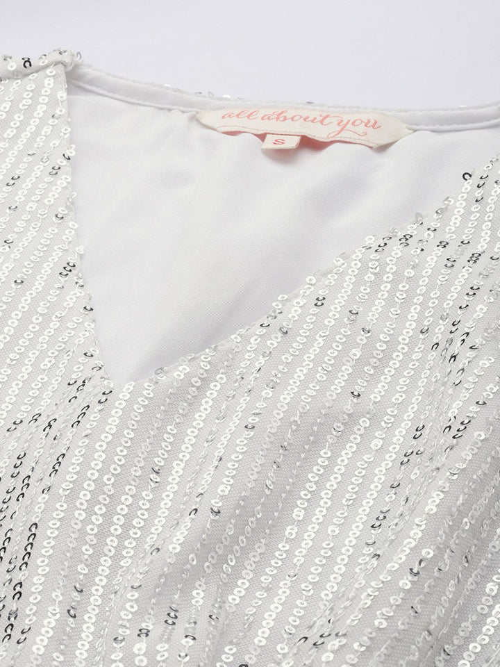 all about you Sequinned Stripes Embellished V-Neck Gathered or Pleated Party Top
