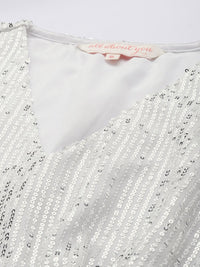 all about you Sequinned Stripes Embellished V-Neck Gathered or Pleated Party Top
