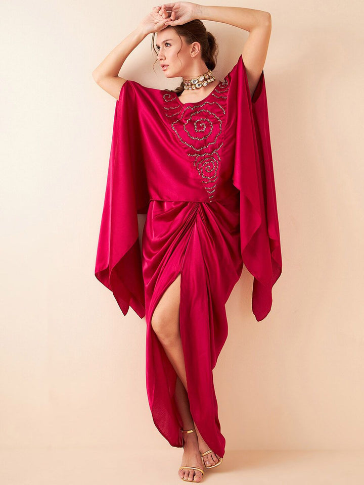Antheaa Pink Embellished Top With Draped Skirt