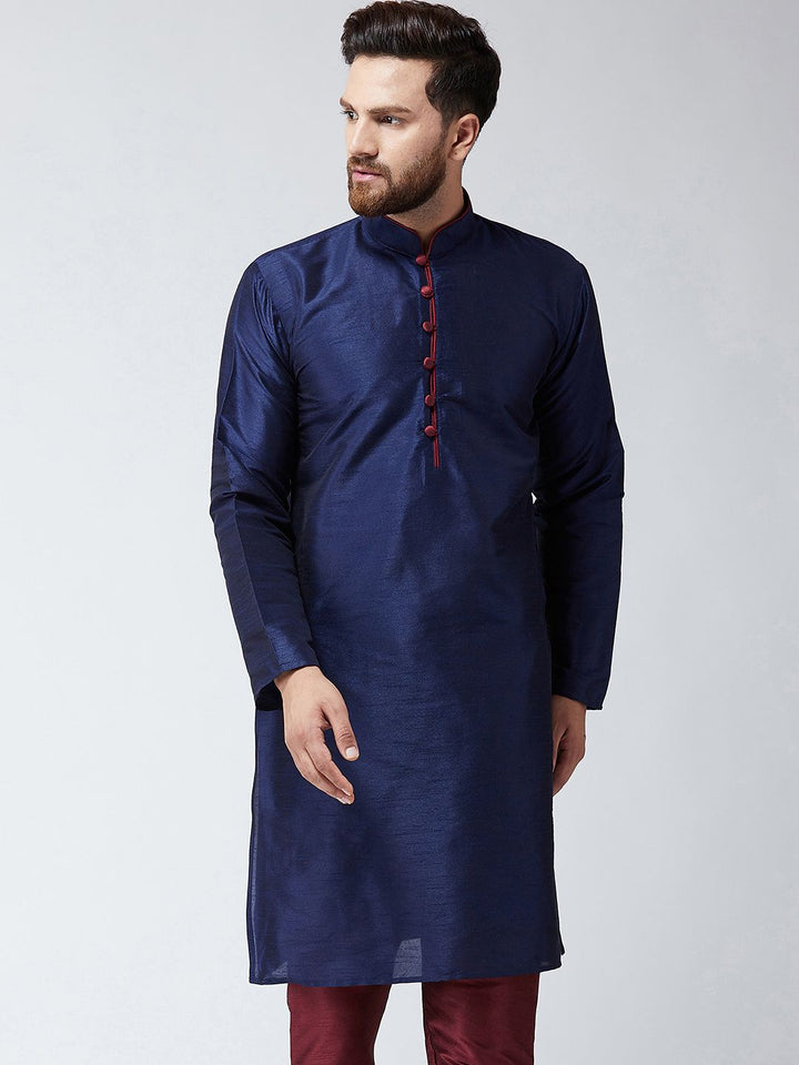 SOJANYA Lelaki Navy Blue Solid Kurta Lurus