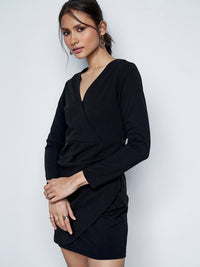 AND V-Neck Long Sleeves Wrap Dress