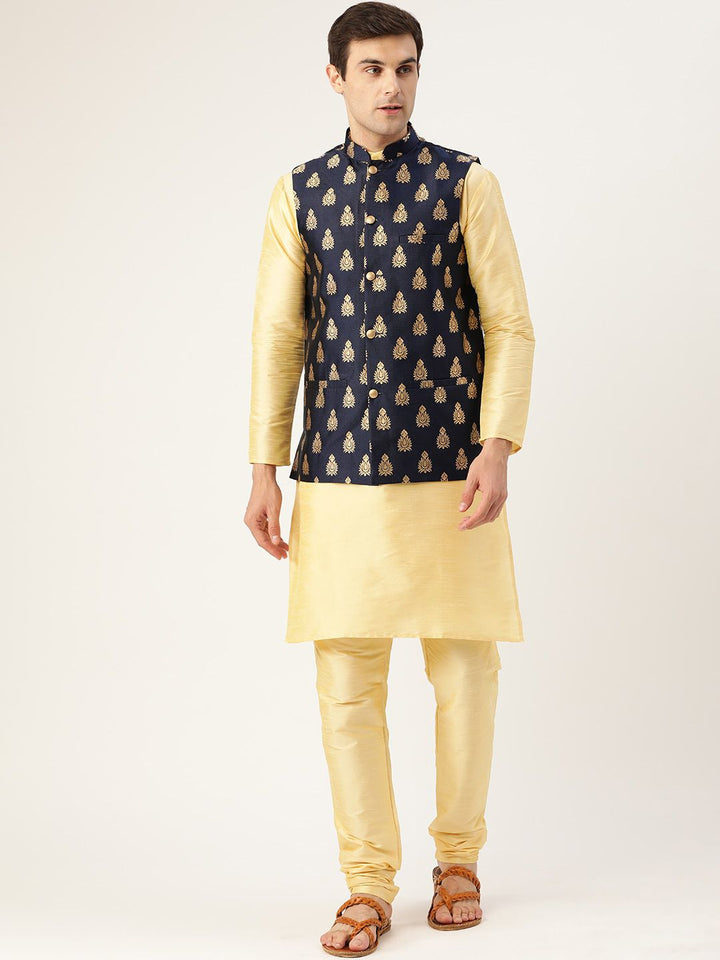 SOJANYA Mandarin Collar Regular Kurta With Churidar & Nehru Jacket