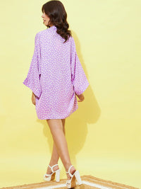Berrylush Purple Printed Top & Shorts With Shrug