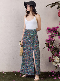 Berrylush Purple Floral Printed High-Rise Maxi A-Line Skirt