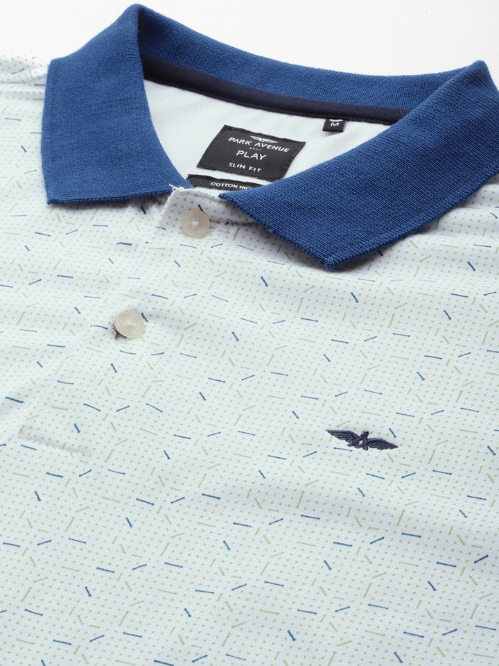 Park Avenue Men Geometric Print Polo Collar Slim Fit T-shirt