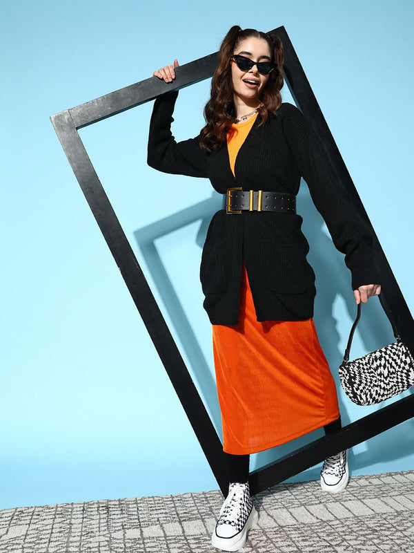 Berrylush Women Black Longline Sweater