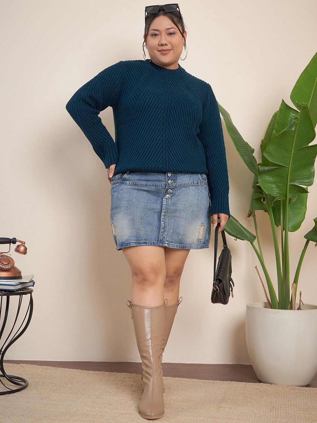 CURVY STREET Plus Size Cable Knit Self Design Acrylic Pullover