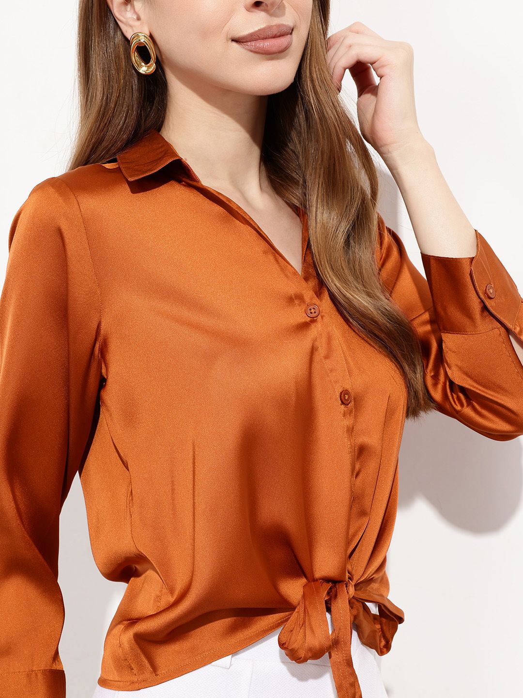 DressBerry Rustic Reverie Tie & Thrive Satin Shirt