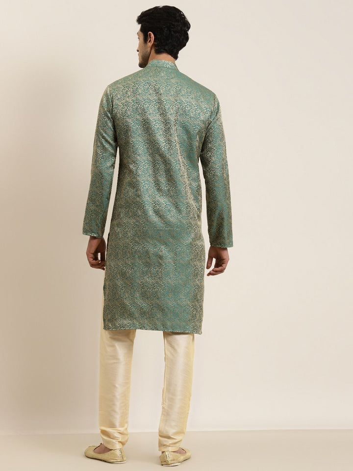 SOJANYA Men Green & Golden Ethnic Motifs Kurta