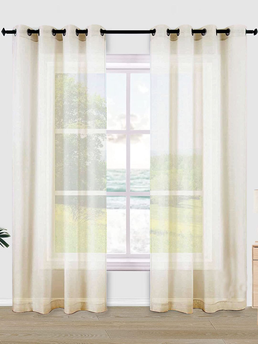 URBAN SPACE Cream-Coloured Set of 2 Sheer Door Curtain