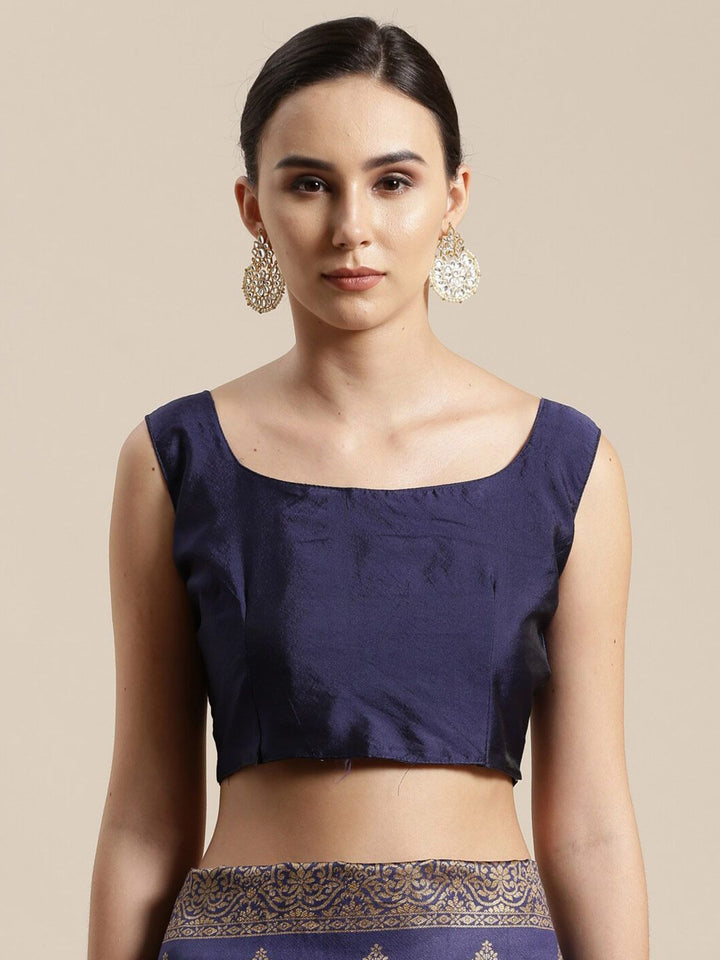 Saree mall Navy Blue & Gold-Toned Woven Design Silk Blend Sarees