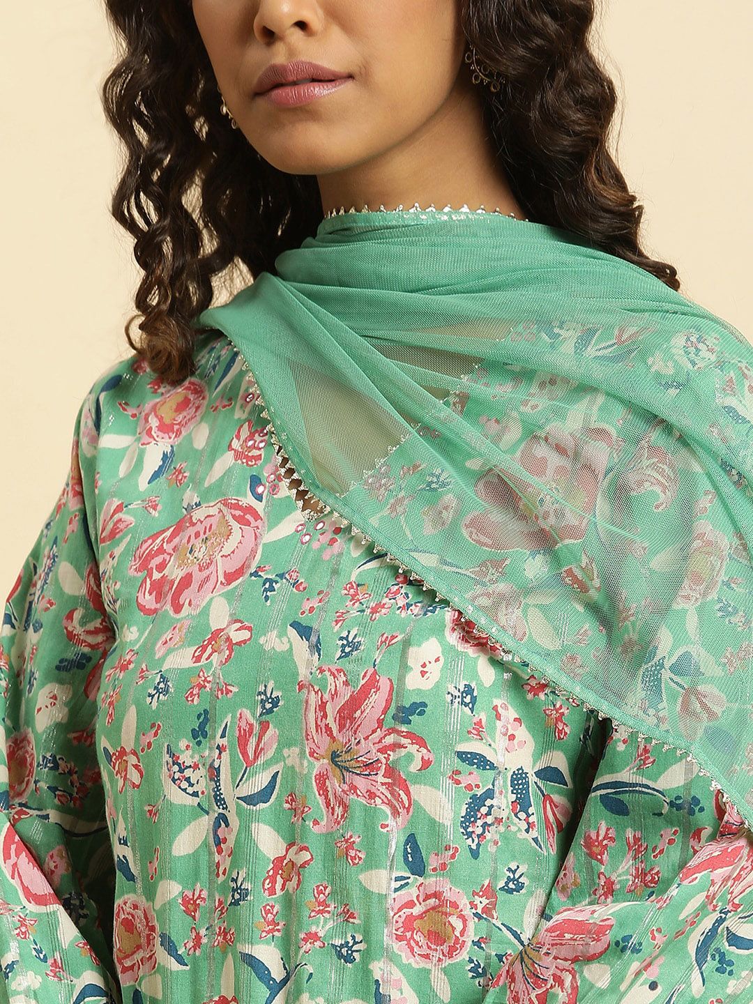 W Women Cotton Kurti with Sharara & Dupatta