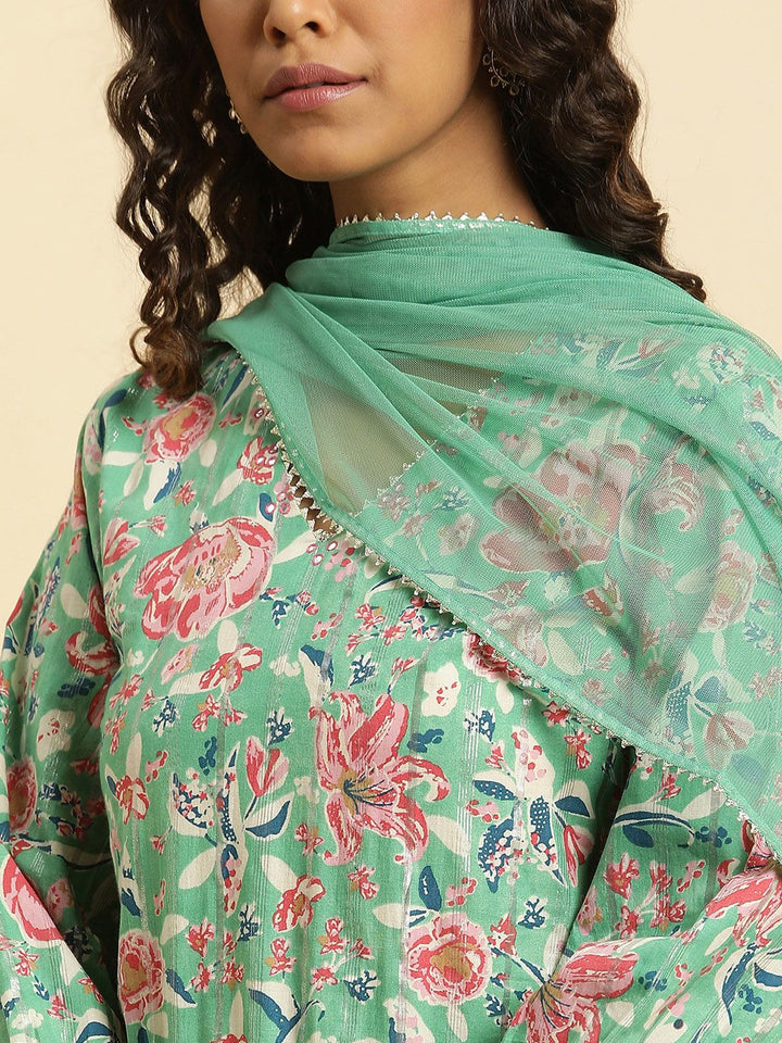 W Women Cotton Kurti with Sharara & Dupatta