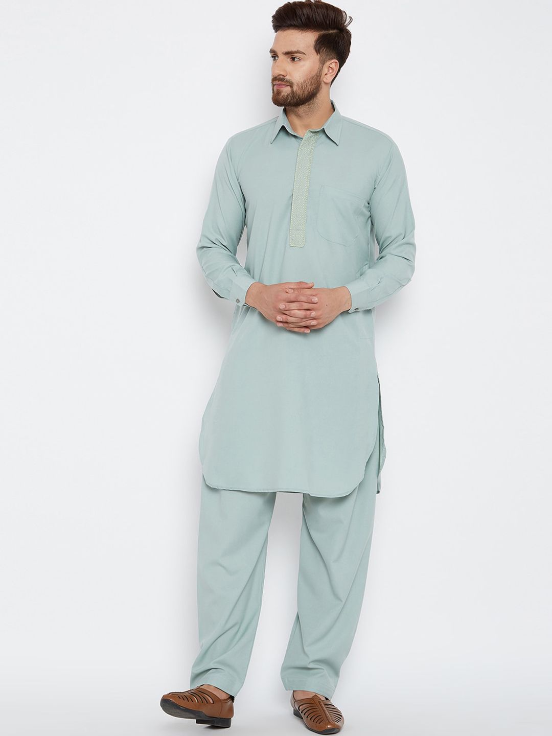 SOJANYA Baju Kolar Kapas Linen Pathani Kurta dengan Piyama
