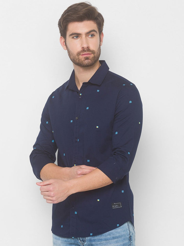 SPYKAR Men Blue Cotton Casual Shirt
