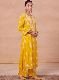 Rumah Wanita Chikankari Motif Etnik Bersulam Kurta Chikankari Biasa dengan Palazzos